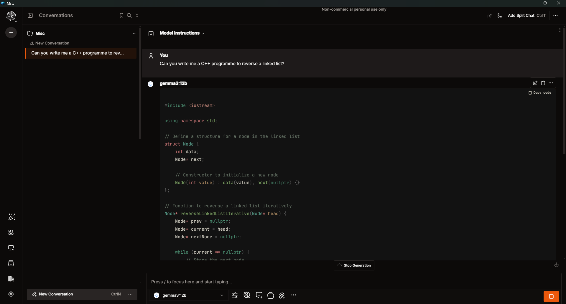 Msty’s interface.